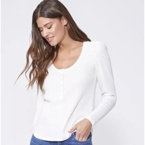 Paige Daniella Long Puff Sleeve Henley Top Ivory White Women's Size Small - Picture 2 of 13